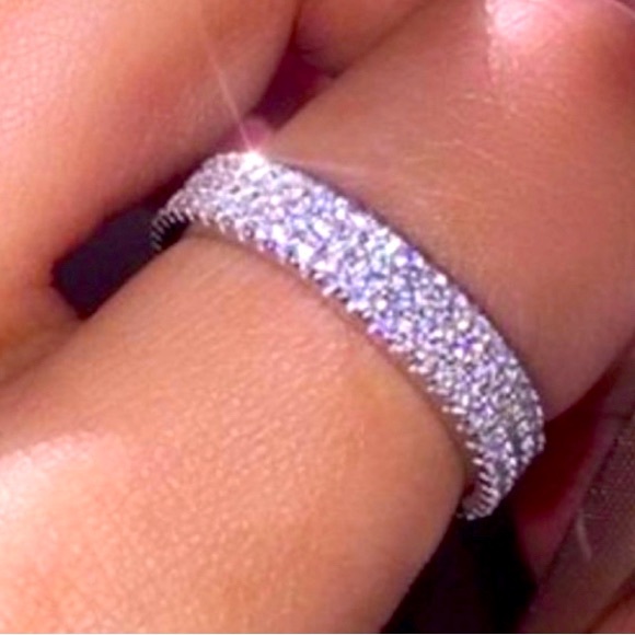 Nwot 925 Lab Created Diamond Eternity Ring size 7. 3 rows inlaid with diamonds❣️ - Picture 6 of 7